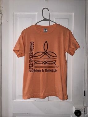 Soft Style Peach-Orange Graphic Tee with Dark Print